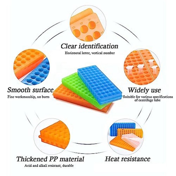 3 ställrörshållare Dubbelsidig platta Centrifugalrörshållare För 0,5 ml-2 ml Centrifugalrör 60 hål