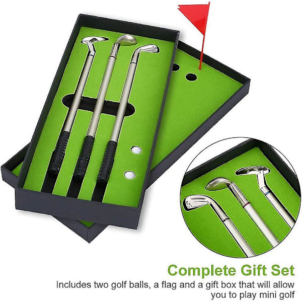 Golf Pen Golfkugler Sæt, Mini Desktop Golfkugle Pen Gave Golf Penne Sæt, Mini Golf Penne Og Flag Gaveæske Stationery Dekorationer Til Golfspillere Fa