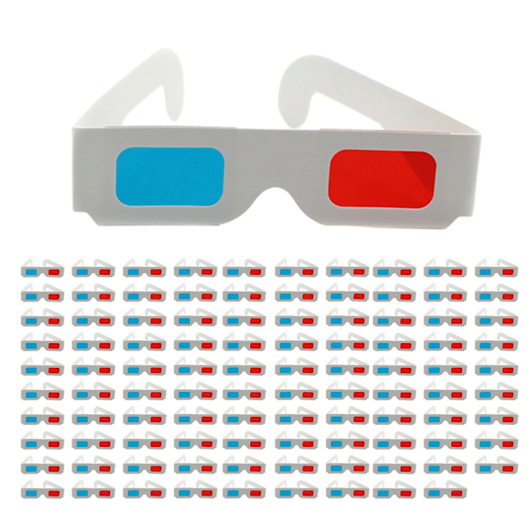 10/50/100 Par 3D-glasögon Anaglyf Bilder Vikbar Design Röda/Blå Filter Pappersglasögon Modeaccessoarer {db} 100pcs