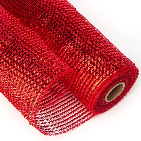 Rött Deluxe Metallic Mesh Band, 10 tum x 30 fot (10 meter), Rött med Deluxe Rött