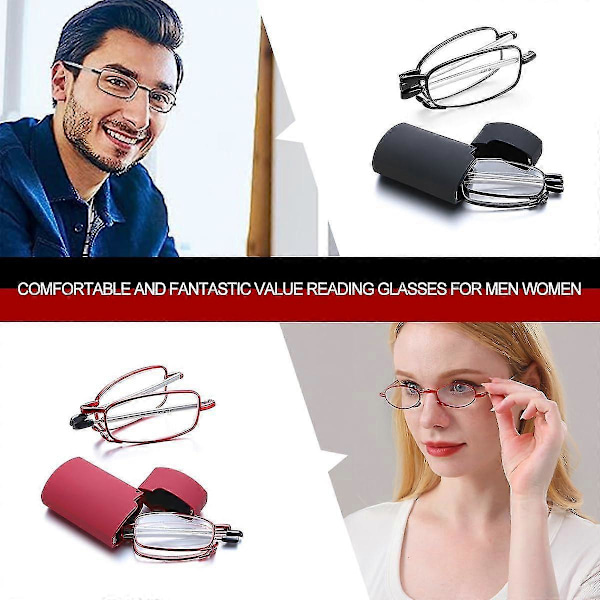 Otcmuky 2 kpl Taitettavat Magneettiset Lukulasit Tietokonelasit Ikänäkölasit Säädettävillä Sangoilla ja Joustavalla Pääpannalla Unisex Xin [db] Black-red 1.5 Dioptres