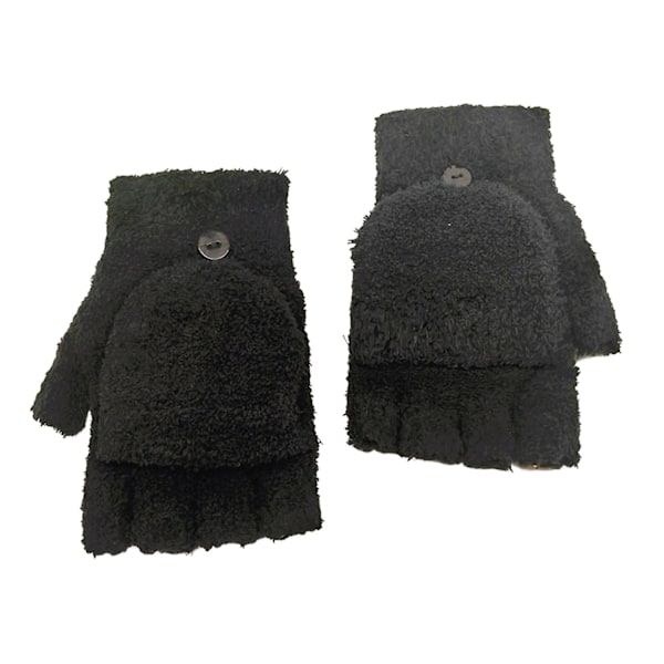 1 Par Damhandskar Halvfinger Flip Fuzzy Solid Färg Stretch Håll Varma Super Mjuka Höst Vinter db Black One Size