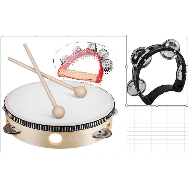 1 set tamburin med klubbor tamburinmusikinstrument tamburintrummor för vuxna
