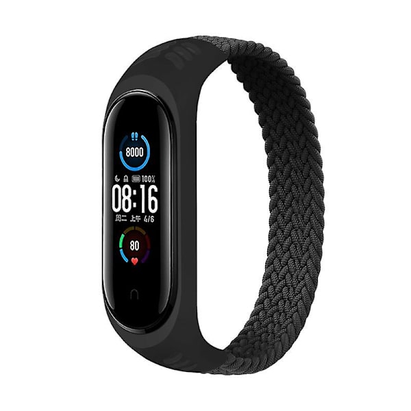 Enkeltsløype erstatnings nylon flettet elastisk klokkearmbånd håndleddsstropp kompatibel med Xiaomi Mi Band 3/4/5/6/nfc Jikaix Black
