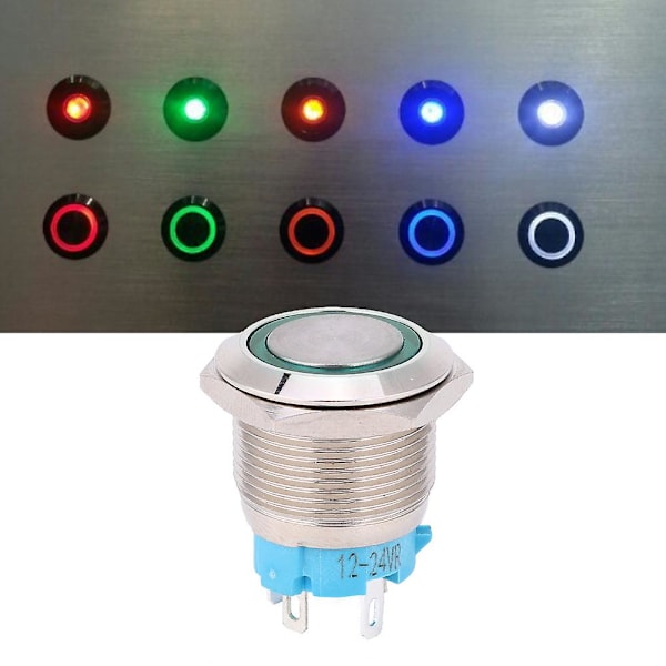2 kpl 19 mm vihreä LED-itselukkoituva metallipainonappi, 12-24VDC, 1NO, 4-napainen