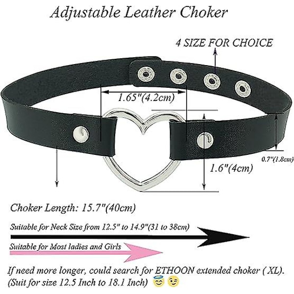 2 st Hjärtan - Rosa och Svart Kärlekshjärta Justerbart Läderhalsband Punk PU Halsband Goth Choker Mjuk Krage Kedja för Kvinnor Flickor [DB]