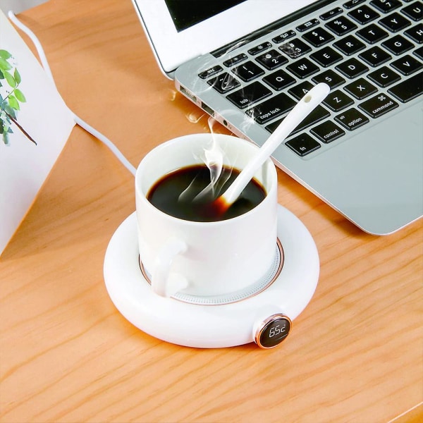 Bärbar USB uppladdningsbar kaffemuggvärmare med automatisk avstängning Säkerhetsfunktion Elektrisk dryckesvärmare med tre temperaturinställningar [DB] White