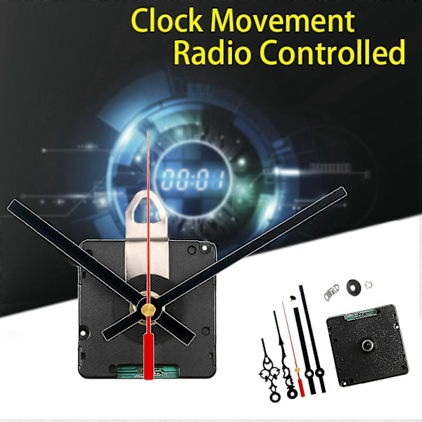 Stille Radiostyrt DIY Klok Mekanisme DCF Signalmodus Klok med 2 Sett Hender Repairdb black