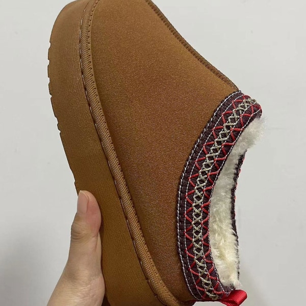 Dam Moccasins Tofflor Pälsfodrade Varma Vinter Ankelstövlar Slip On Loafer Brown 39