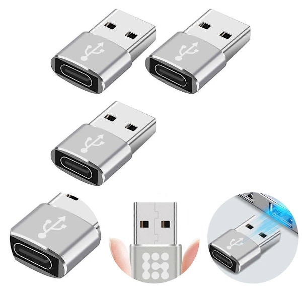 3 stk USB-C til USB-adapter USB 3.0 til USB-C-konverter for telefon, nettbrett og bærbar PC db Silver 2.30X1.50X1.00CM