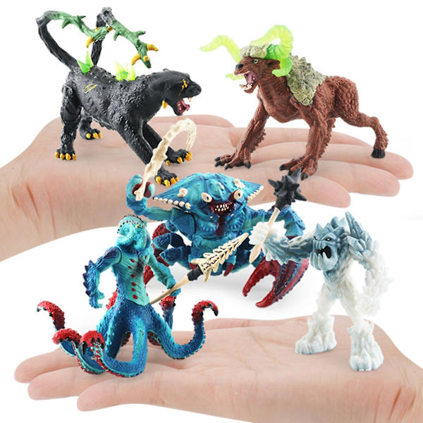 Monsterfigurer Olika Vattenkrabba Bläckfisk Isdemon Nötkreatur Svart Panter Monstermodell PVC Mytisk Djurstatymodell Barn [DB] A