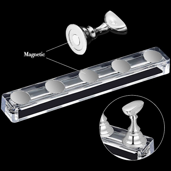 2 Set Akryl Nagelkonst Övningsställ Magnetiska Nagelspetshållare Tränings Fingerneglar Displayställ Gör-det-själv Nagel Kristallhållare [DB] Silver