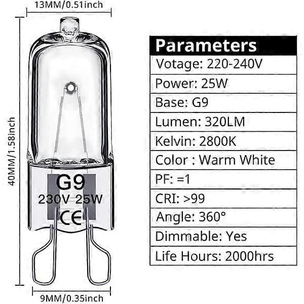 G9 halogenlamper, 220V, 10-pak [DB] 25W