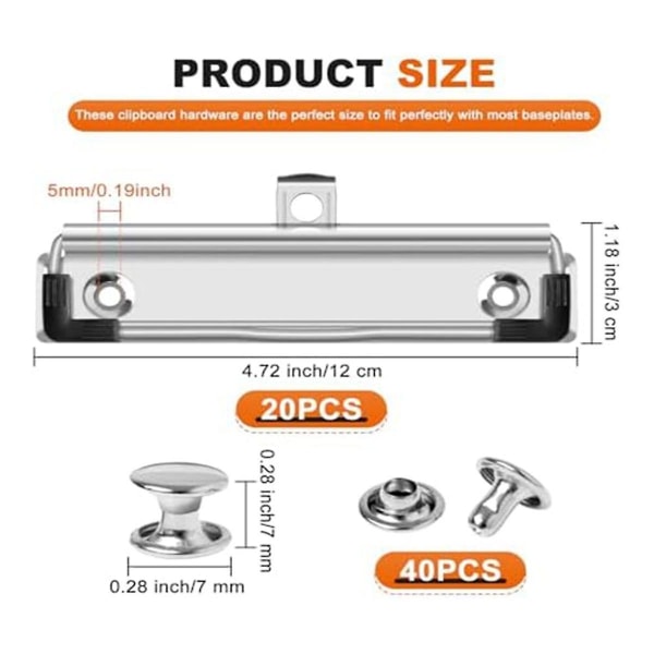 Paket med 20 klämmor för klippbrädor 12 cm passande metallklämmor för kontor, hantverksprojekt [DB] silver