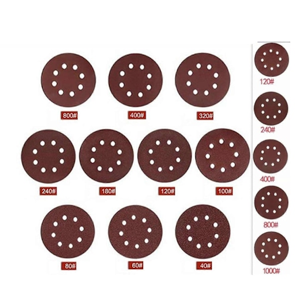 75 st 5-tums 8-håls sandpapper 1 mm tjockt 120 240 400 800 1000 korn sandningsskiva för rostfärg grad db