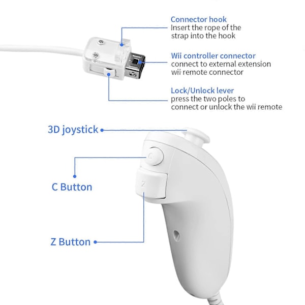 2-pak Nunchuk Controller til Wii, Fjernbetjening Nunchuk Jostick Spilcontroller Kompatibel med Nintendo Wii og Wii U Videospil Gamepads [DB]