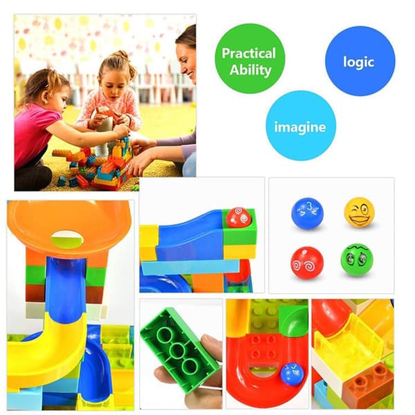 Dinosaur Building Blocks Marble Race Run Big Blocks Plastic DIY Funnel Slide Ass Db