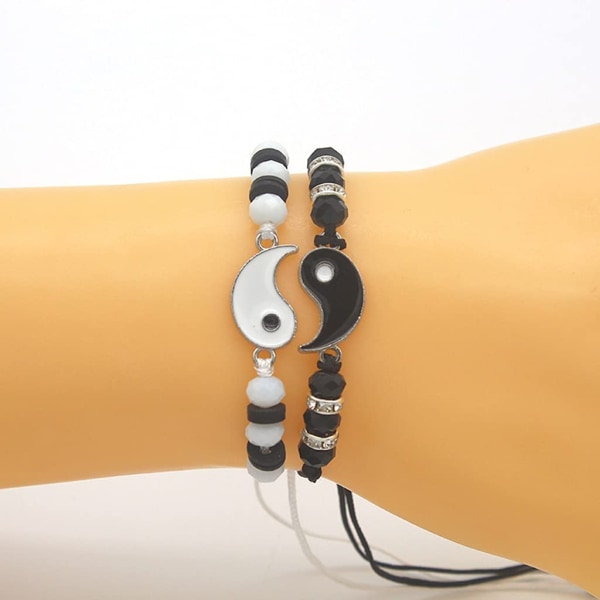 2 Matchende Yin Yang Justerbare Tau Armbånd for Bestevenner Valentinsdag Gaver