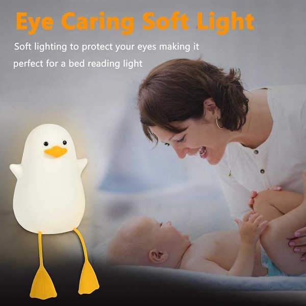 Duck Night Light för barn, Söt Mås Silikon sänglampa för barnkammare, Abs+sil, Touch Control, Bärbar och Uppladdningsbar Dimbar [DB]