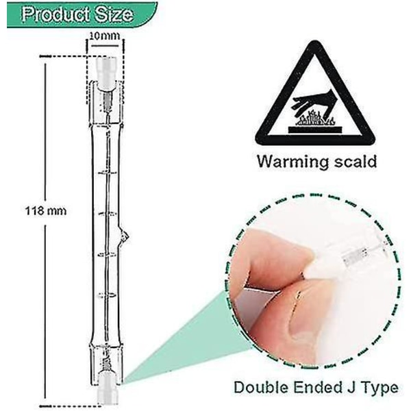 5-pack R7s Halogenlampa 118mm 200W 230V, R7s Halogenstav 118mm, Dimbar Halogenlampa R7s för Byggnadsbelysning {DB}