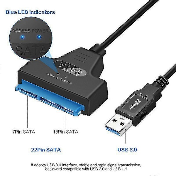 USB 3.0 SATA SSD HDD Adapterkabel Konverter 2 Hårddiskdrivledning 22 Stift USB 3.0 SATA-kabel SATA till USB 3.0 Adapter Upp till 6 Gbps Stöd DB