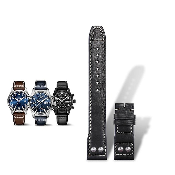 För IWC Läderarmband med Nitar Viklås i Kalvskinn 21mm 22mm [db] Black 21mm