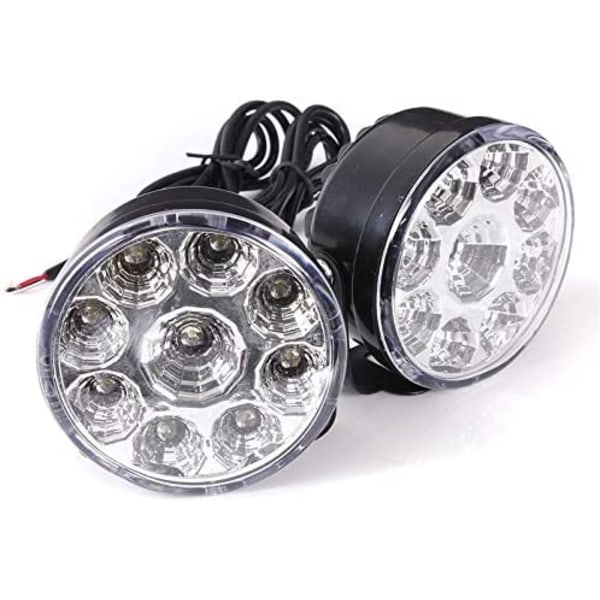 2-pack 12V 4,5W vita runda varselljus för bil Universal Round-9LED dimljus