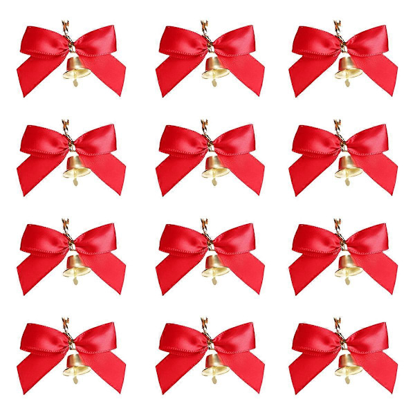 Julebånd for gaveinnpakking Forhåndslagde glitter mini juletrær med bjeller Twist Tie Bånd for godteriposer Forhåndsbundet små b [DB] red