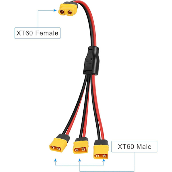 Xt60 Splitter-forlengelseskabel 1 hunn til 3 hann-kontakt adapter