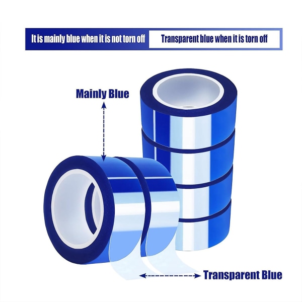 6 ruller 20mm X16m(52ft) varmebånd høy temperatur varmebestandig tape varmeoverføringsbånd for varme [DB] blue