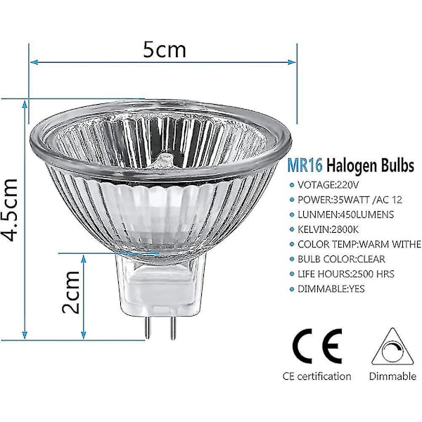 Mr16 Halogenpærer 35w Dimmbare, Lmell 12v Gu5.3 Halogen Spotlight Pærer 2-Pols Sokkel Gave [DB]