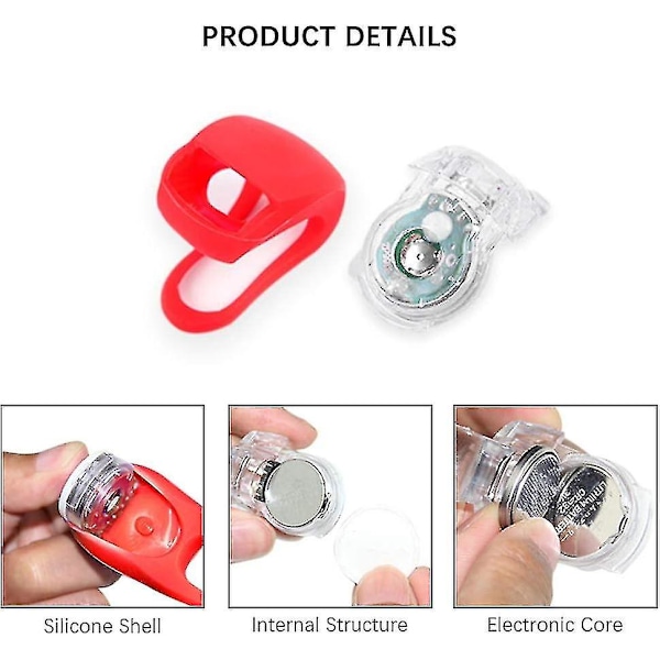 16/24 stk. LED Cykellygte, Clip-On Cykellygter, For- og Baglygte Sæt i Silikone, Vandtæt Cykellygte Forlygte Baglygte Sikkerhed For [db] 6 Colours