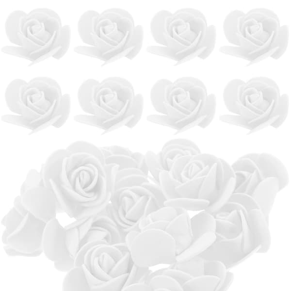 Mini falsk rose skumrosehode til dekorasjon 50 stk hvite kunstige blomster