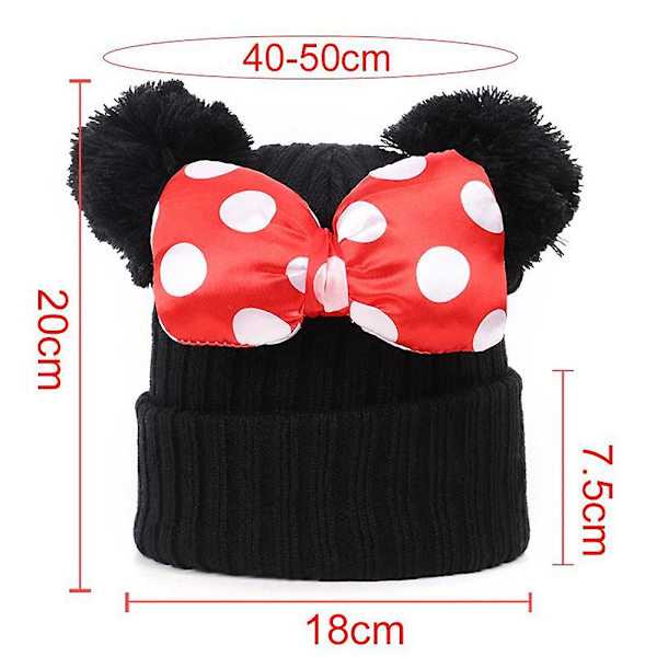 Børnepige Minnie Mickey Mouse Hat Vinter Varmt Slouch Strikket Beanie Cap 1-9 år [DB] Black