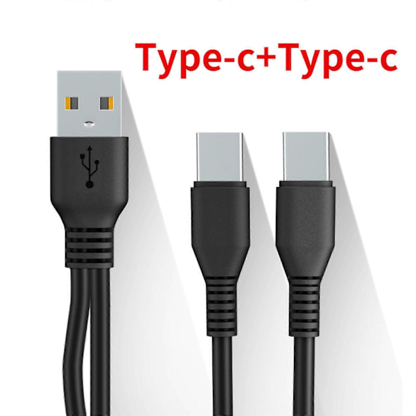 2 i 1 USB Dobbel Type C Kabel Splitter Mobiltelefon Ladekabel Bærbar [Db] Black 1m