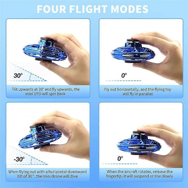 LED Ufo Typ Mini Drönare Flygande Helikopter Spinner Fingertoppsflygning Gyro Drönare Flygplan Leksak Vuxen Barn Present [db] Blue