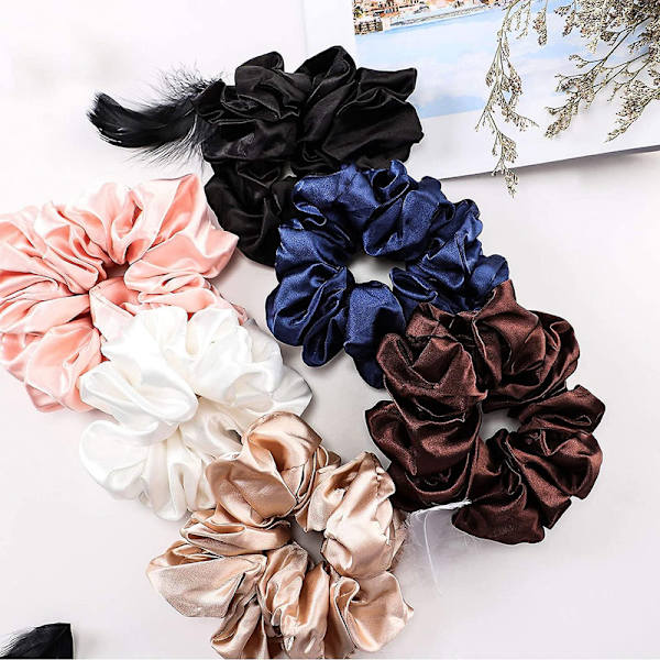 Scrunchies, Fløjls Satin Scrunchies Jumbo Elastisk Hestehale Holder 6Pcs db