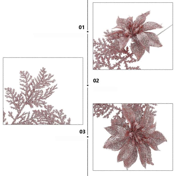 Julekunstige blomster Glitter kunstig blomst til dekoration 6 stk. sæt[DB]