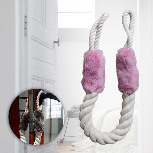Dørhåndtak Trekktau Anti-Klype Stropper Stopper Multifunksjonell Hund Fingerbeskytter Dørtau for Soverom Stue db Pink 60cm