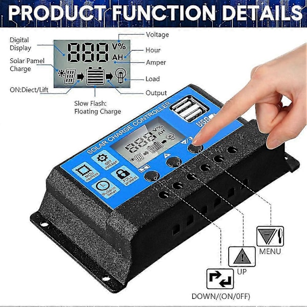 2 st 30a Solbatterikontroller 12v/24v Solpanel Laddningsregulator Jordad Solpanel Kontroll [DB] As shown