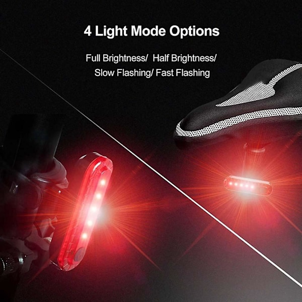 2 stk USB-oppladbare LED-sykkellys Baklys Sterkt 4 Moduser Vanntette Sykkelbaklys {Db) Red