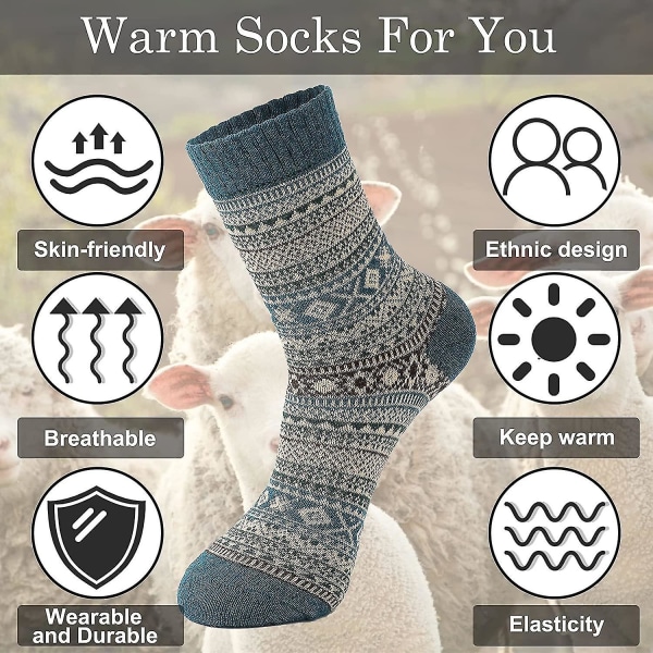 5 Pairs Womens Wool Socks, Winter Warm Wool Socks Thick Knit Socks Hiking Socks, Warm Thick Soft Cozy Socks