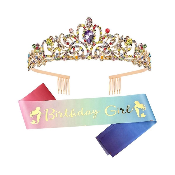 Syntymäpäivätiarat tytöille Syntymäpäiväkruunu Sash Tyttö Prinsessa Syntymäpäiväjuhlakoristeet Lahjat Tyyli