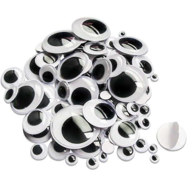 100 stk selvklebende Wiggle Googly Eyes - svart hvit, 6 mm til 35 mm