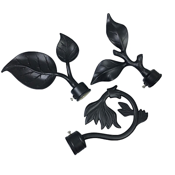 3 st gardinstångsändstycken bladformade gardinstångsände draperi rälsstångshuvudlock [db] Black