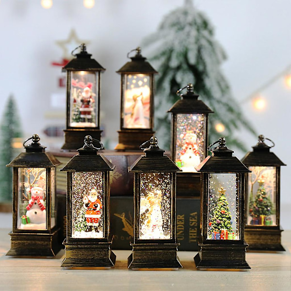 Julekuglelanterne med Batteridrevet LED-lys, Vand og Glimmer, Julemand, Snemand, Hængende Natlampe, Julepynt til Hjemmet [DB] 2