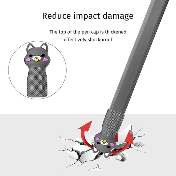 Tecknad mjuk silikon Anti-dropp Anti-förlorad Stylus Penna Cover Case för Apple Pencil 2 Jikaix Black