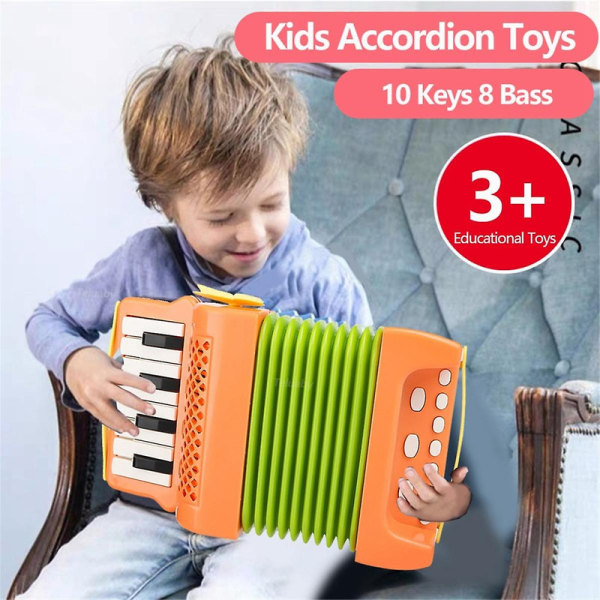 Dragspelsleksak 10 nycklar 8 bas Dragspel för barn Musikinstrument Pedagogiska leksaker Presenter för småbarn Nybörjare-grön db Green