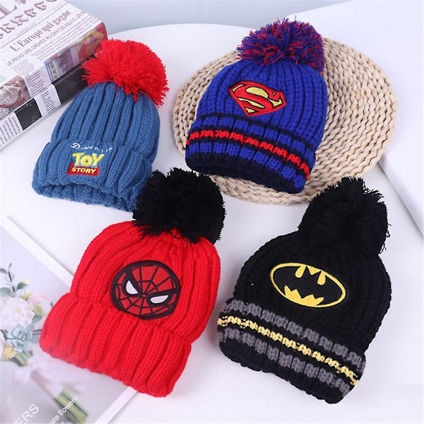 Barnas Utendørs Termisk Tykk Strikket Lue med Bomull Topp Tegneserie Batman Superman Toy Story Spiderman Beanie Vinter Varmt Pom Pom Caps [DB] Toy Story