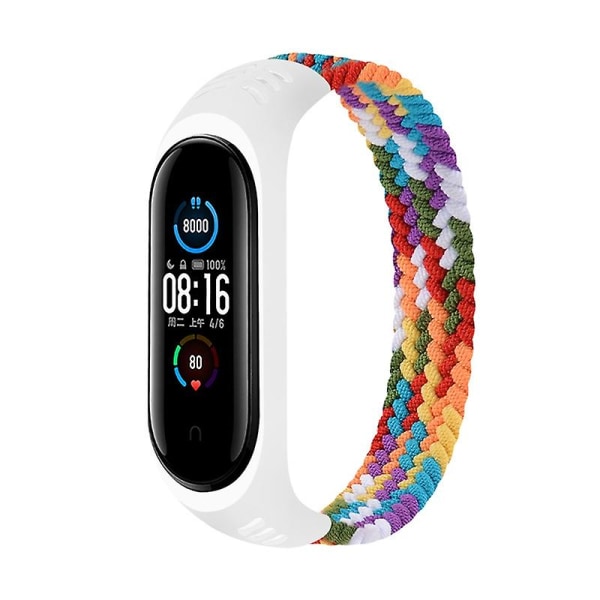 Rannekoru Yhden Silmukan Vaihto Nylon Punottu Joustava Rannekoru Ranneke Yhteensopiva Xiaomi Mi Band 3/4/5/6/nfc Jikaix Rainbow Color